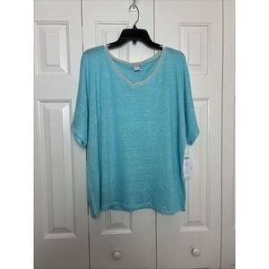 Chico's Clear Aqua Embroidered Linen Knit Top Size 4 (20/22 ) NWT